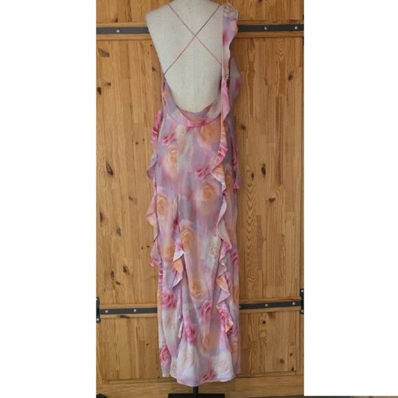 FOR LOVE AND LEMONS BEATE RUFFLE PINK MAXI DRESS IN BLURRED ROSE PRINT S - Picture 6 of 9